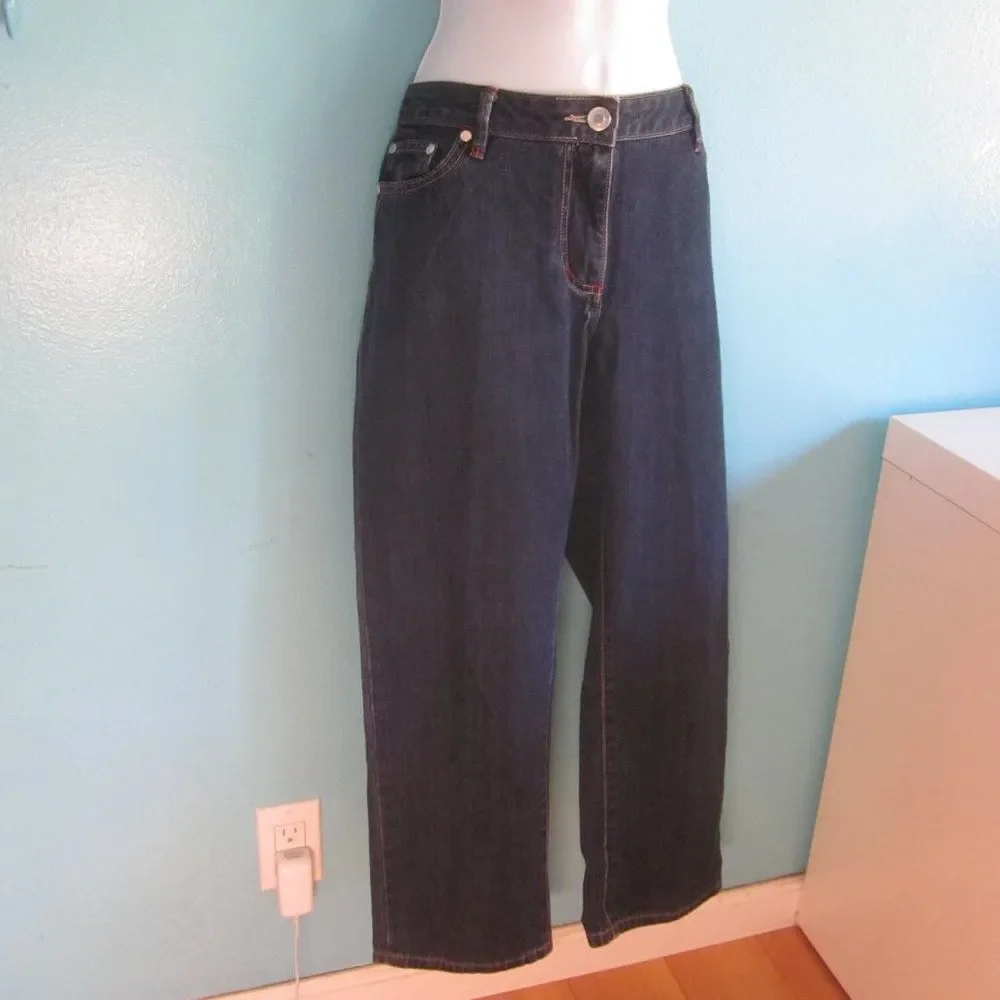 Faconnable Womens Size 10 Cropped Dark Denim Jeans Straight Leg 9.5